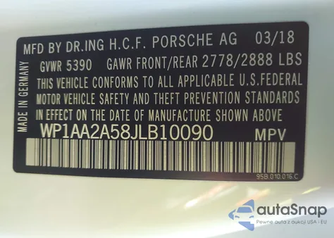 2018 Porsche Macan z USA, uszkodzony, nr VIN WP1AA2A58JLB10090